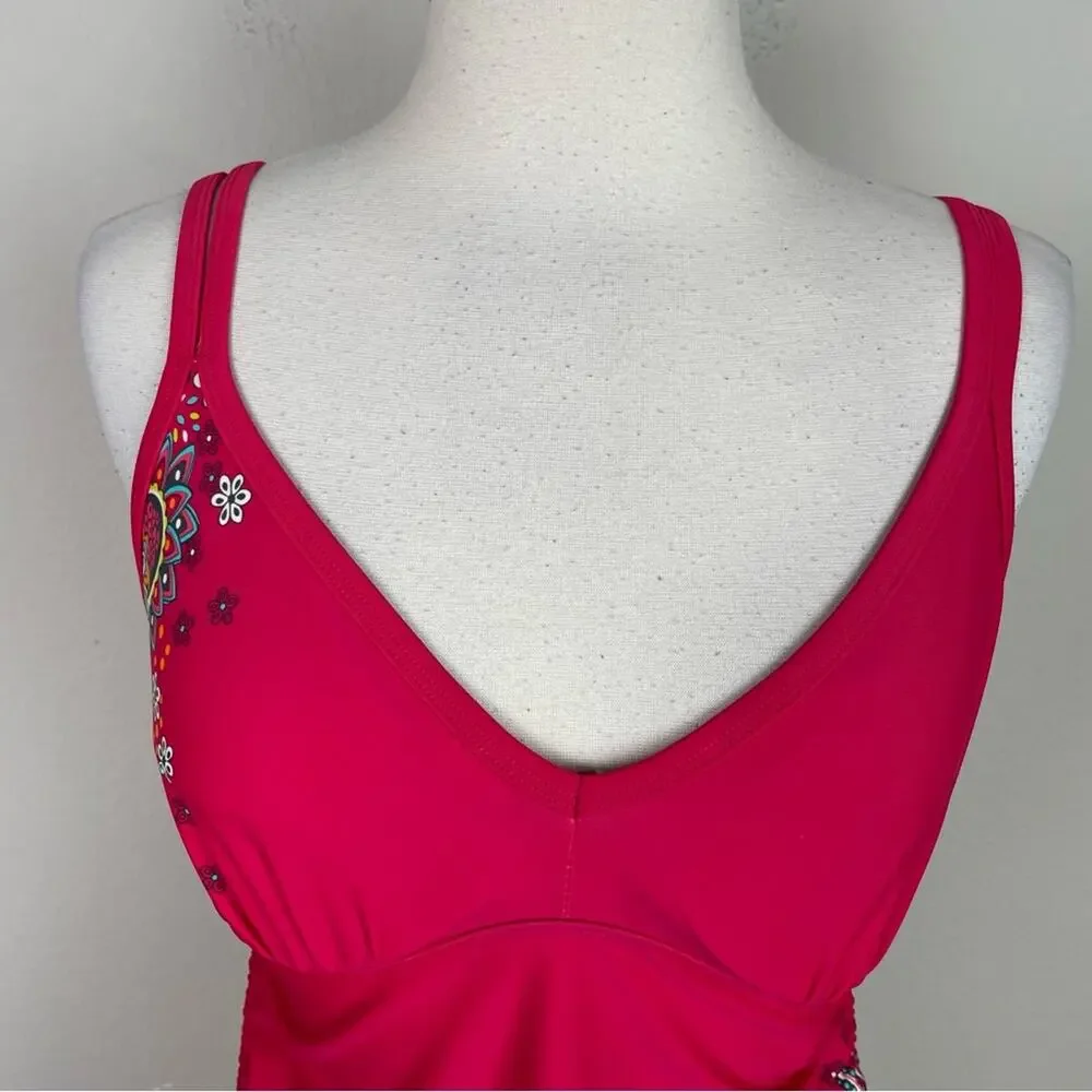 Athleta Pink Paisley Floral Montego Tankini Swim Top 32D/DD